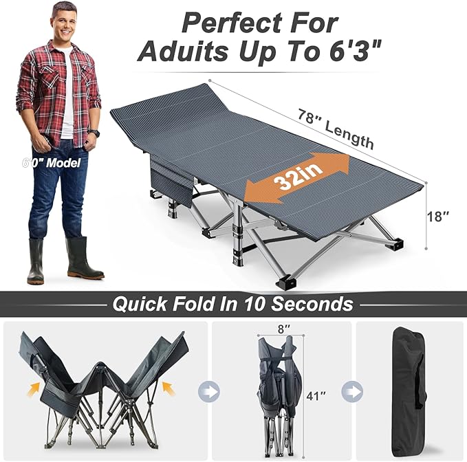 Foldable Outdoor Camping Cot with Detachable Mattress, Multi-Purpose Guest Bed