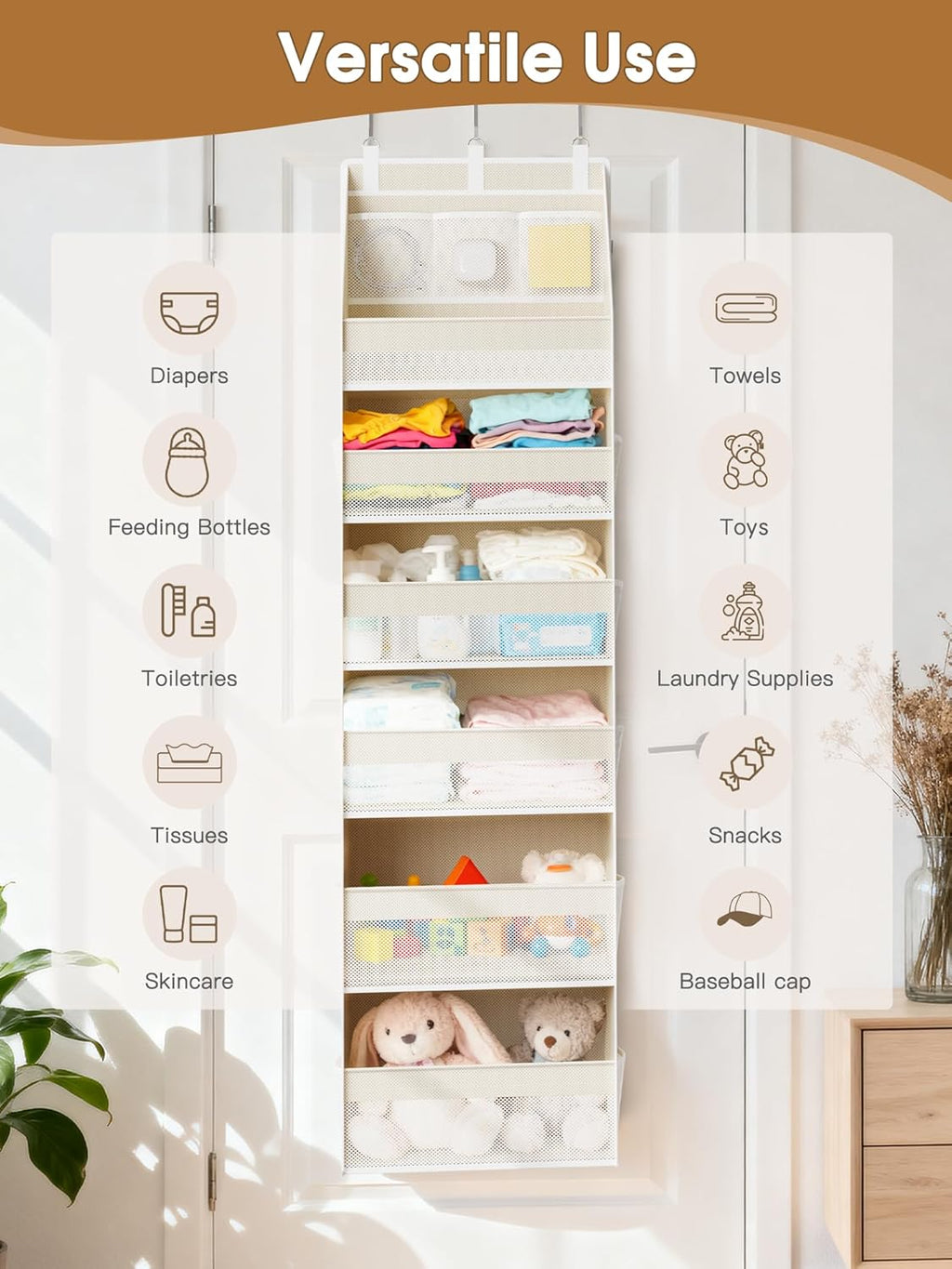 Heavy Duty Over Door Hanging Organizer, Sturdy Vertical Storage for Home