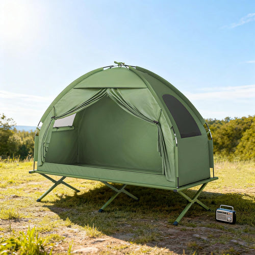 All-in-1 Camping Bundle: Tent, Cot, Mattress, Sleeping Bag – Grab & Go