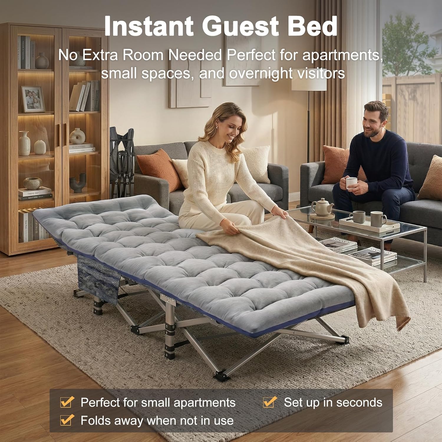 Foldable Outdoor Camping Cot with Detachable Mattress, Multi-Purpose Guest Bed