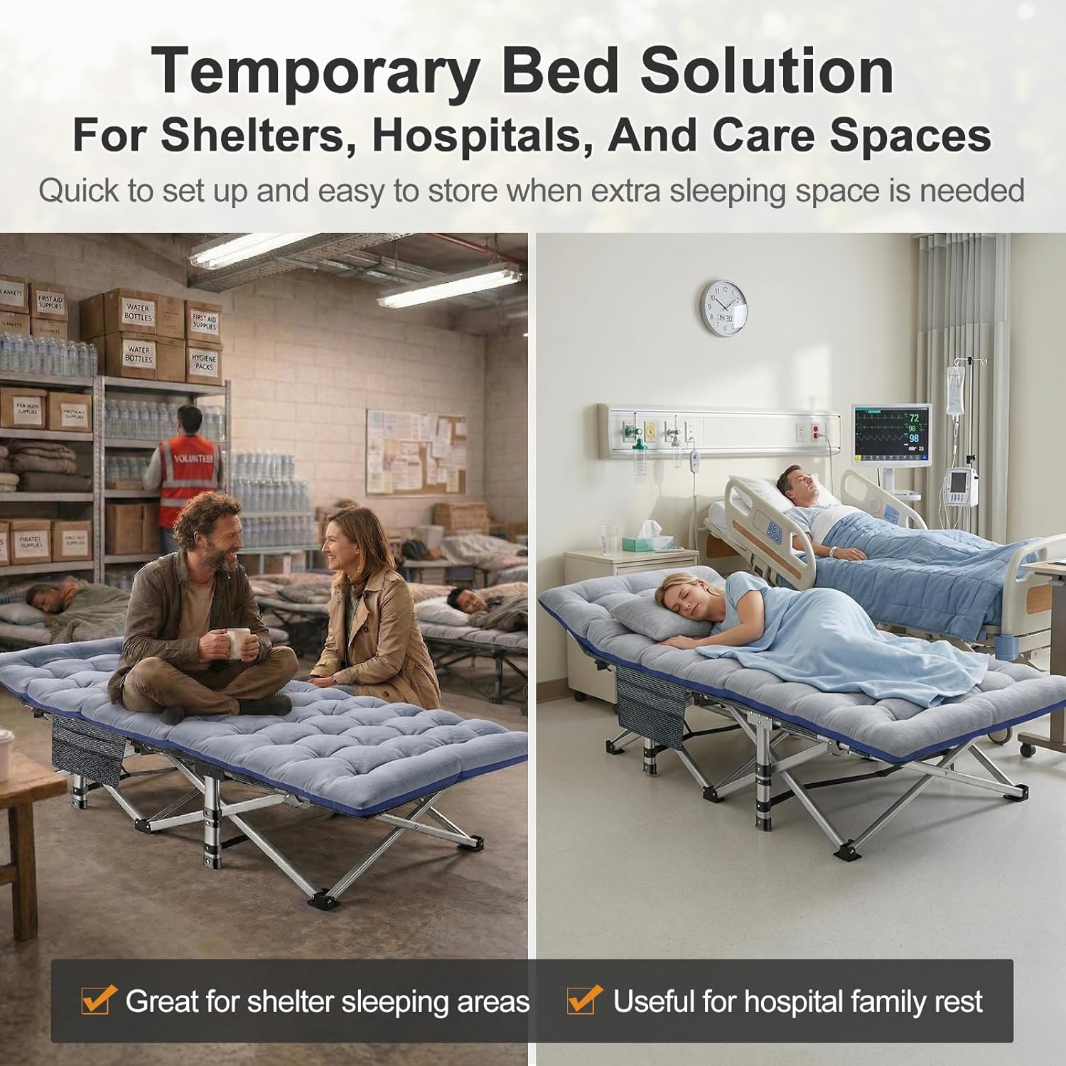 Foldable Outdoor Camping Cot with Detachable Mattress, Multi-Purpose Guest Bed